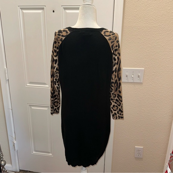 Black Leopard Animal Print Long Sleeve Sweater Dress size 1X - Picture 6 of 11